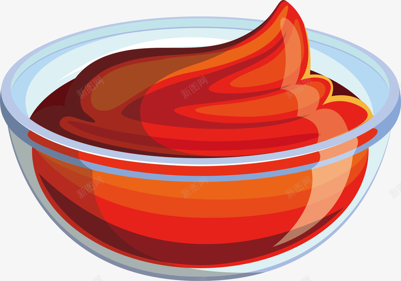 番茄酱png免抠素材_新图网 https://ixintu.com 创意 卡通 手绘 水彩 玻璃碗 番茄酱 红色