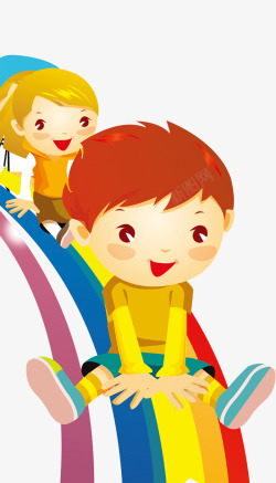 唯美卡通可爱小人坐滑梯素材