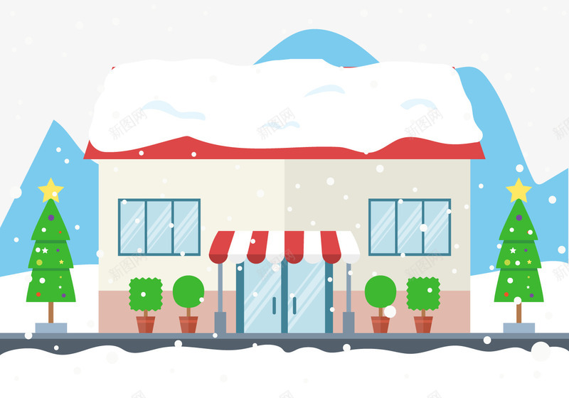 下雪的商店矢量图ai免抠素材_新图网 https://ixintu.com 下雪 下雪的商店 下雪的屋顶 免费素材 雪 雪地 矢量图