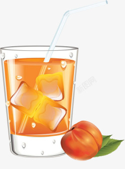 橙色吸管手绘水蜜桃果汁高清图片