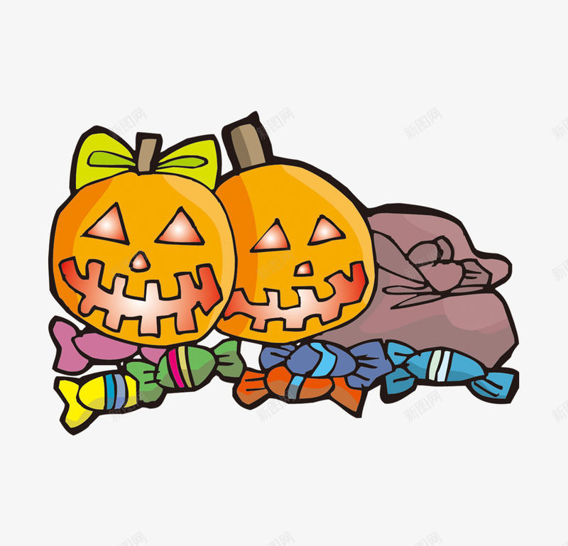 南瓜灯糖果png免抠素材_新图网 https://ixintu.com 万圣节 包袱 南瓜灯 糖果