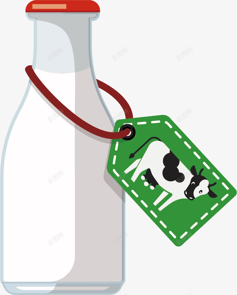 戴标签的牛奶png免抠素材_新图网 https://ixintu.com 标签 牛奶 玻璃瓶 瓶子