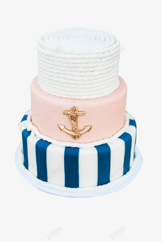 蓝色海军条纹蛋糕png免抠素材_新图网 https://ixintu.com 宝宝生日蛋糕 海猫图案 裱花 麻绳裱花