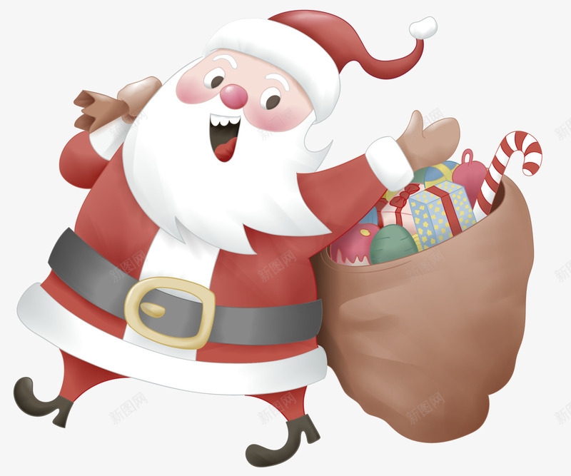 卡通圣诞老人和礼物png免抠素材_新图网 https://ixintu.com Christmas Merry 圣诞老人 圣诞节 礼品 礼品袋 礼物