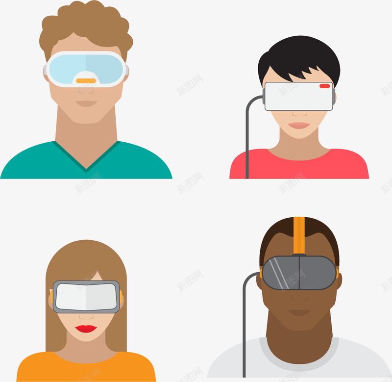四名产品体验专员png免抠素材_新图网 https://ixintu.com VR眼镜 产品体验 商务小人 扁平化