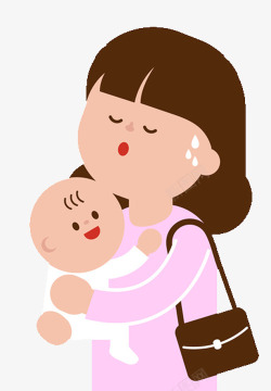 妈妈带宝宝睡觉扁平手绘可爱插图母亲节辛苦带宝高清图片