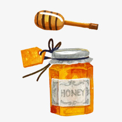 手绘玻璃罐中的蜂蜜素材