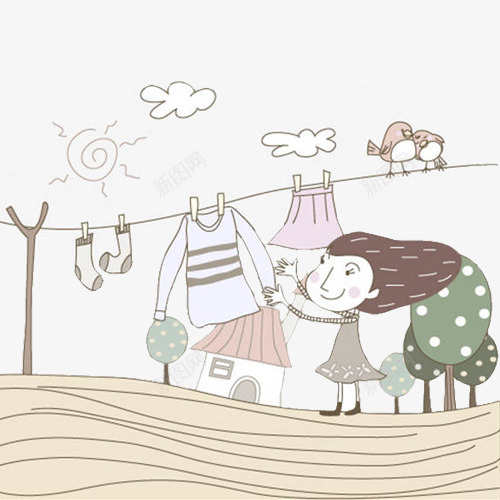 晾衣服的小女孩png免抠素材_新图网 https://ixintu.com 夹子 小女孩 房子 插画 晾衣服 粉色