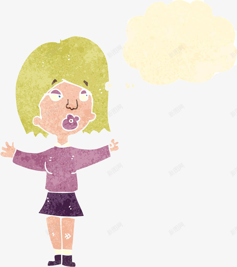 伸手的卡通人物png免抠素材_新图网 https://ixintu.com 创意 卡通 多彩 对话框 手绘 短发 紫色衣服