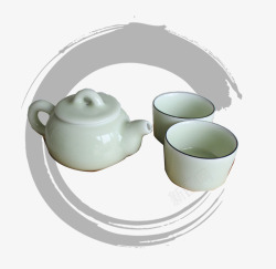 白瓷茶具一套白瓷茶具墨迹高清图片