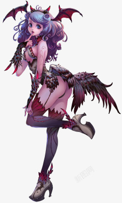 紫色可爱翅膀女生素材