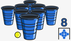 啤酒乒乓球蓝色杯子乒乓球矢量图高清图片