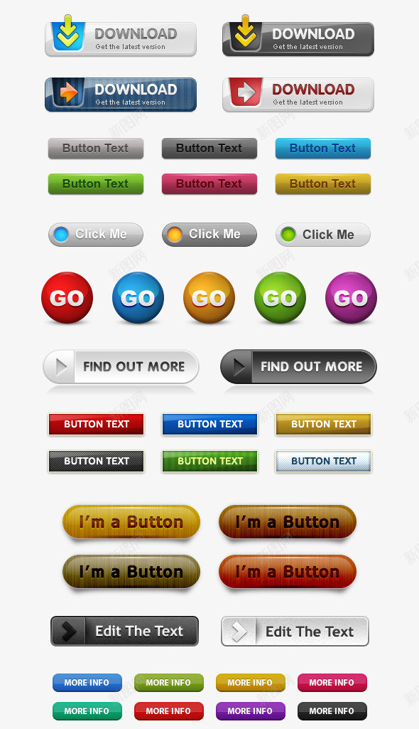 一组网页常用按钮图标png_新图网 https://ixintu.com 下载 创意 点击 网页