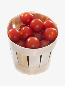 实物一桶新鲜红色樱桃番茄素材