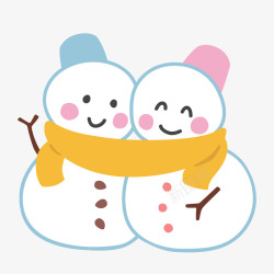 两个可爱雪娃娃冬天两个可爱雪人图矢量图高清图片