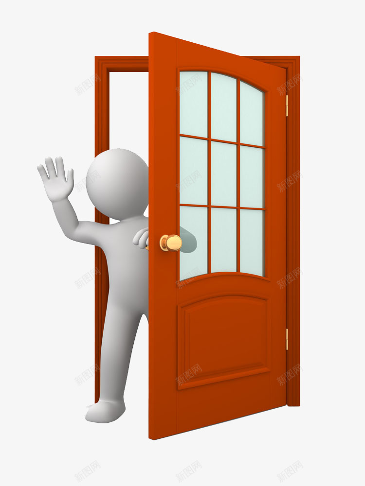 开门的小人png免抠素材_新图网 https://ixintu.com 一扇 卡通 小人 房门 手绘 招呼 白色 红色 门打开了