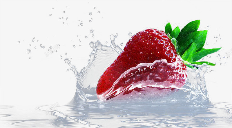 落入水中的草莓png免抠素材_新图网 https://ixintu.com 水果 水花 草莓 飞溅