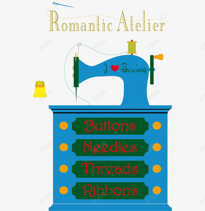 缝纫机矢量图ai免抠素材_新图网 https://ixintu.com 做衣服 绣花 绣花机 缝纫机 矢量图