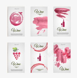 葡萄酒卡片设计6款水彩葡萄酒卡片矢量图高清图片