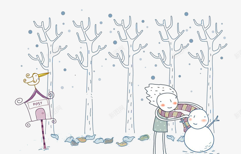 卡通铅笔画手绘堆雪人png免抠素材_新图网 https://ixintu.com 冬天 卡通 堆雪人 彩色 手绘 铅笔画 雪景