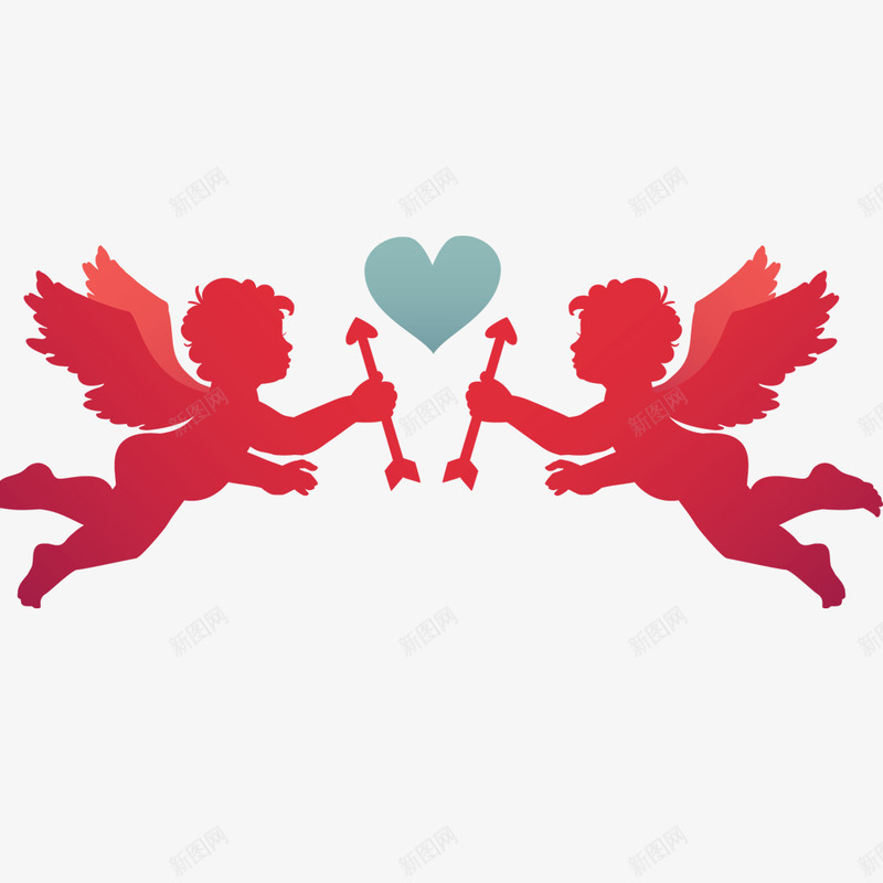 丘比特之箭png免抠素材_新图网 https://ixintu.com 两个 卡通 天使 手绘 爱心 简图 箭 红色的 翅膀 蓝色的