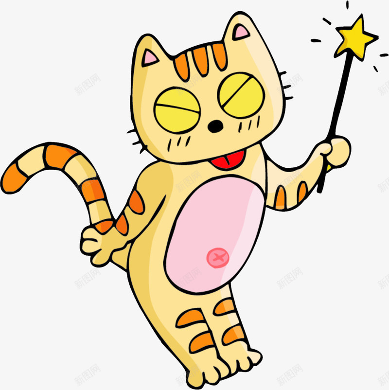 卡通小猫png免抠素材_新图网 https://ixintu.com 仙女棒 动物 可爱卡通 小猫 小花猫 星星 猫咪 简笔画