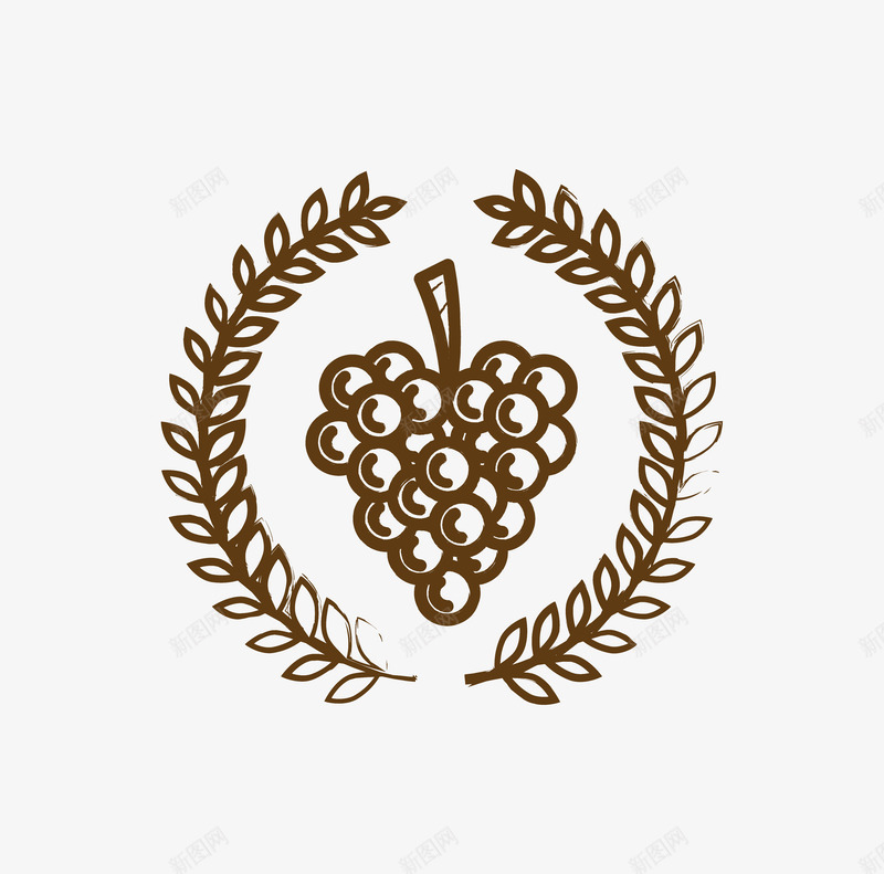 手绘麦穗葡萄徽章图标png_新图网 https://ixintu.com 一串葡萄 图标设计 徽章设计 手绘麦穗 果实 水果