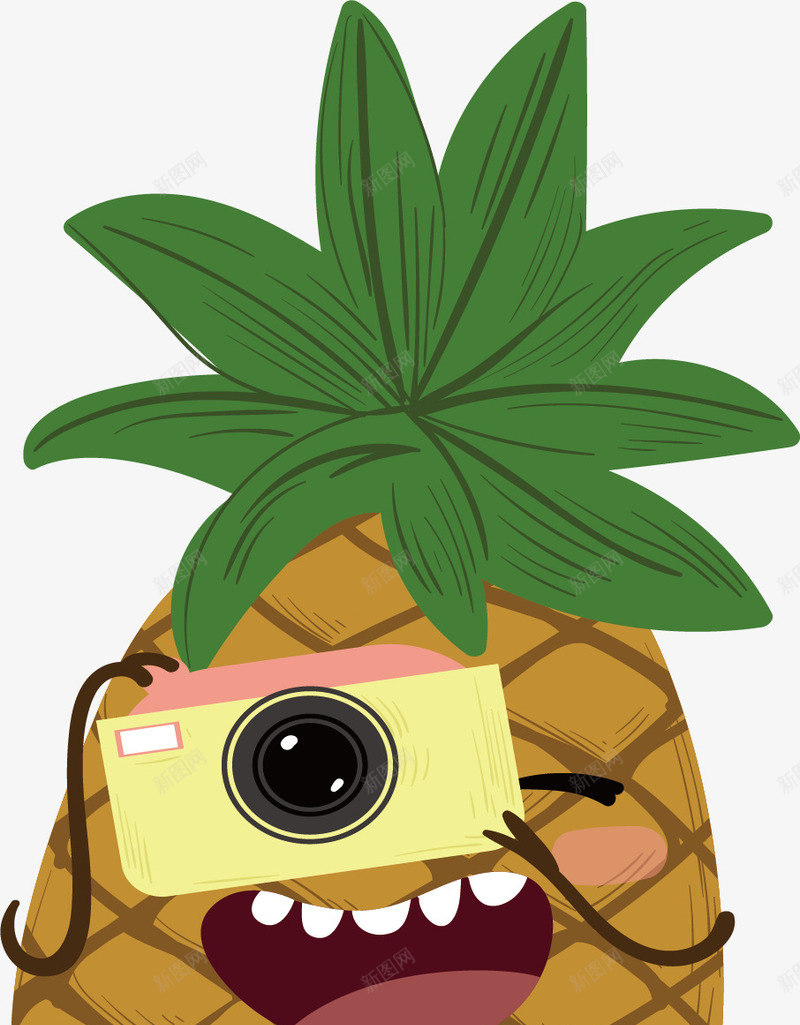 拍照的菠萝小人矢量图eps免抠素材_新图网 https://ixintu.com 夏日水果 拍照的菠萝 矢量素材 菠萝 菠萝小人 矢量图