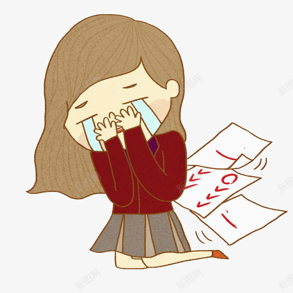 哭啼的女生图png免抠素材_新图网 https://ixintu.com 失利的 失落的 女生 漂亮的 红色 考卷 零分