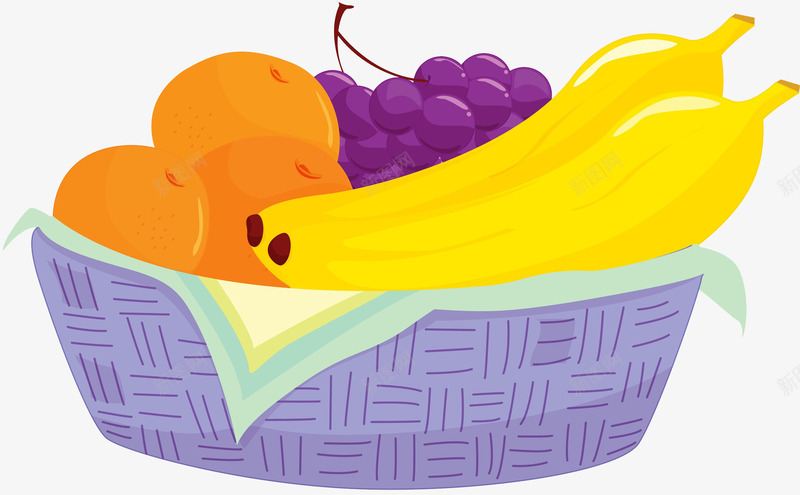 卡通手绘一筐水果png免抠素材_新图网 https://ixintu.com 创意的 卡通 插图 框子 水果 葡萄 装饰 香蕉
