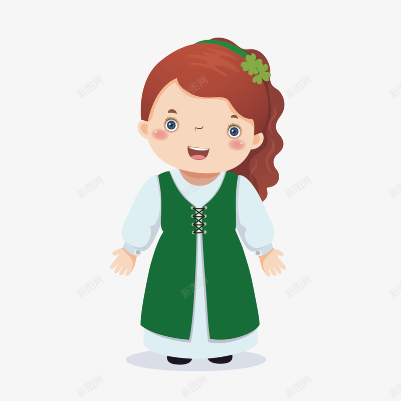 卡通穿绿色衣服的女孩png免抠素材_新图网 https://ixintu.com 人物 卡通儿童 小孩 绿色衣服 长发