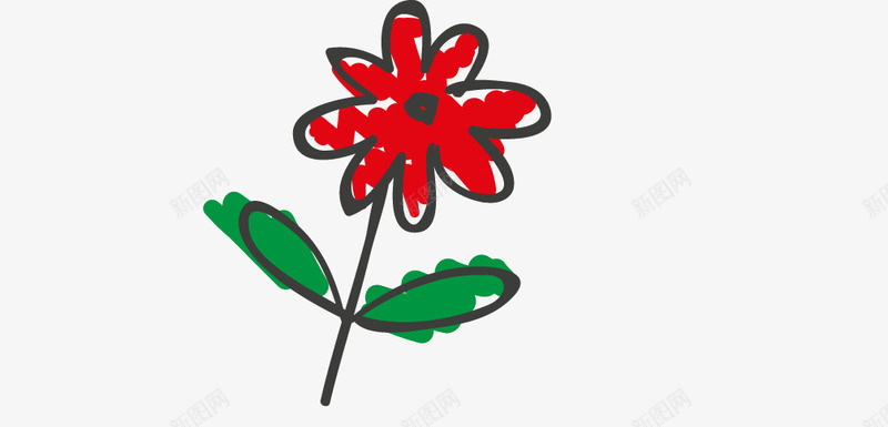 红色泼墨花朵png免抠素材_新图网 https://ixintu.com 一朵 卡通 小花 手绘 泼墨 简笔 红色 绿色 黑色