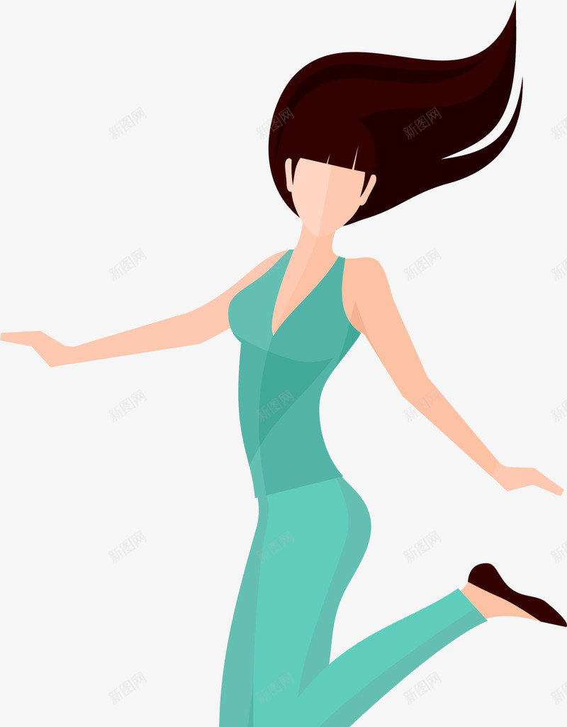 跳跃的美丽女人插画png免抠素材_新图网 https://ixintu.com 人物插画 女人插画 绿色衣服 美丽女人 跳跃的女人 长发女人