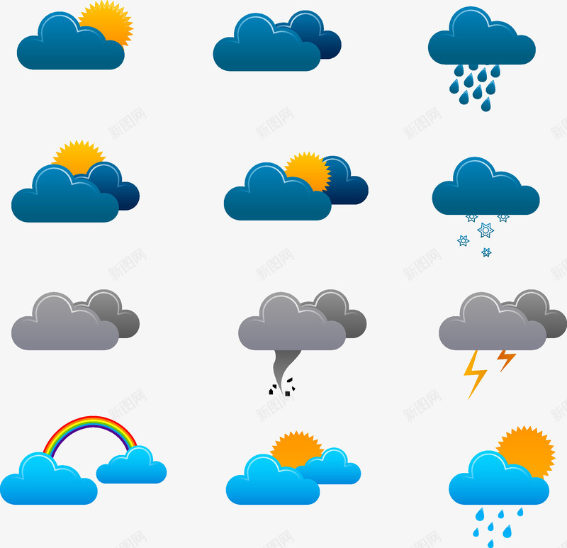 天气预报图标png_新图网 https://ixintu.com 下雨 下雪 图标 天气 晴天 闪电 预报