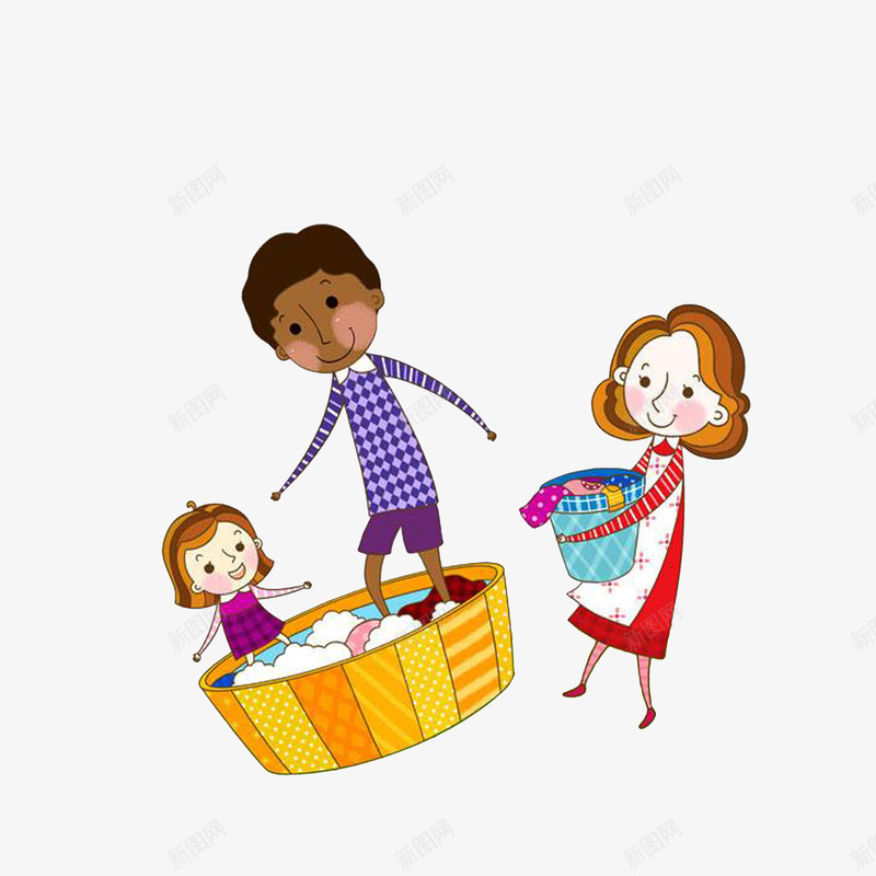 帮妈妈洗衣服的爸爸和女儿png免抠素材_新图网 https://ixintu.com 一家三口一起洗衣服 卡通插画 幸福的妈妈 洗衣服的女人