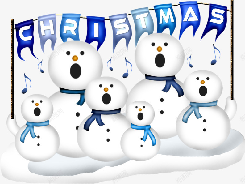 雪人合唱团png免抠素材_新图网 https://ixintu.com 下雪 冬天 卡通 可爱 合唱 圣诞节 堆雪人 歌唱团 雪人