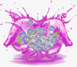 真实水果手绘绿叶紫色葡萄水果汁高清图片