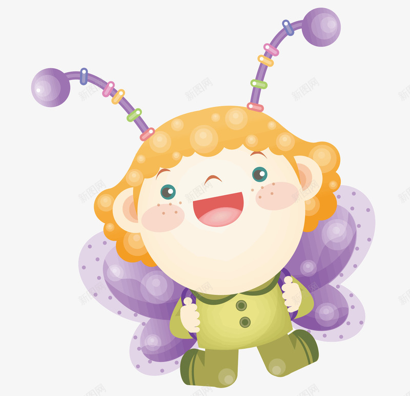飞翔的小娃娃png免抠素材_新图网 https://ixintu.com 卡通 卡通小蜜蜂 可爱 紫色的翅膀 翅膀 飞翔的娃娃 黄色