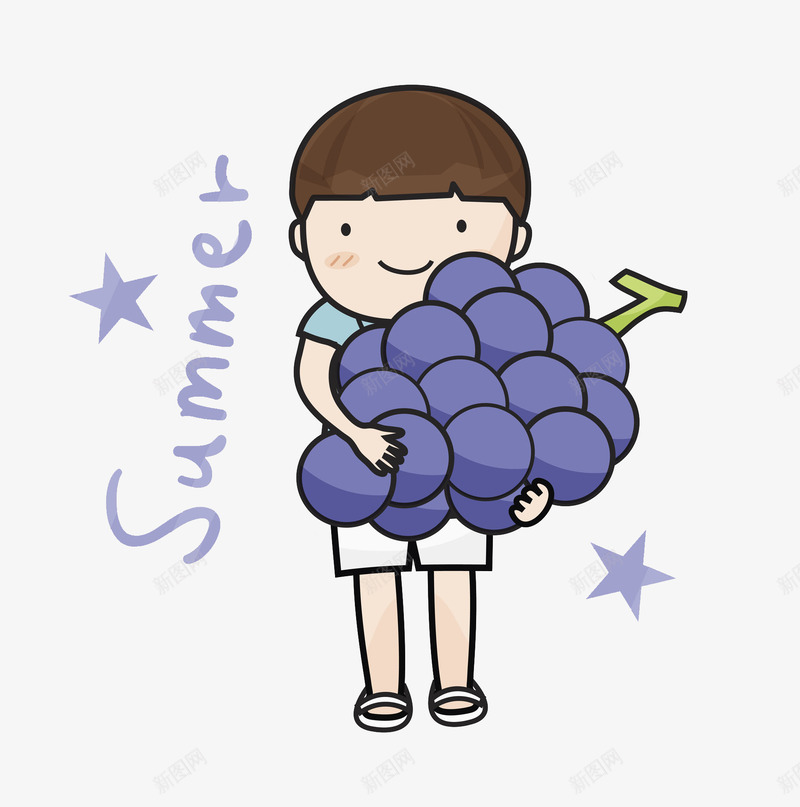 抱着葡萄的男孩png免抠素材_新图网 https://ixintu.com 卡通 帅气的 插图 男孩 简笔 紫色的 英文字 葡萄