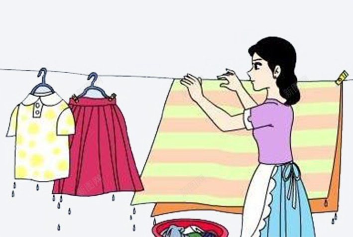 晾衣服卡通图png免抠素材_新图网 https://ixintu.com 上衣 女人 网页设计 被单 裙子