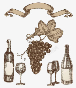 红酒酒杯葡萄酒素描插画素材