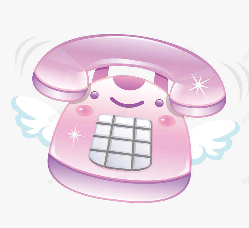 卡通粉色电话png免抠素材_新图网 https://ixintu.com 卡通 电话 矢量素材 粉色 翅膀