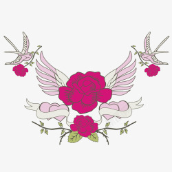 玫瑰花鸽子带翅膀的玫瑰花矢量图高清图片