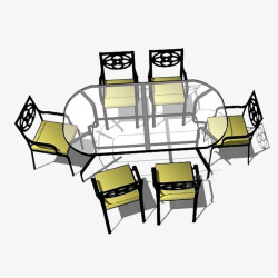 铁艺餐桌铁艺座椅玻璃桌子平面图高清图片