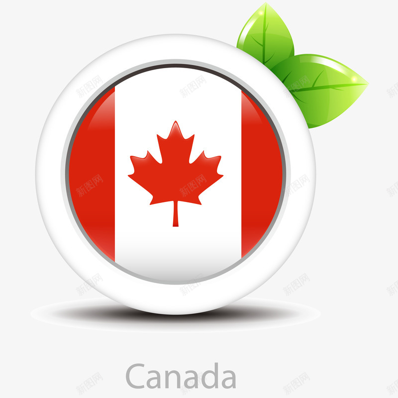 手绘卡通精美加拿大国旗图标png_新图网 https://ixintu.com app设计 加拿大国旗 国旗 国旗按钮设计 按钮 精美国旗图标 绿叶 网页设计