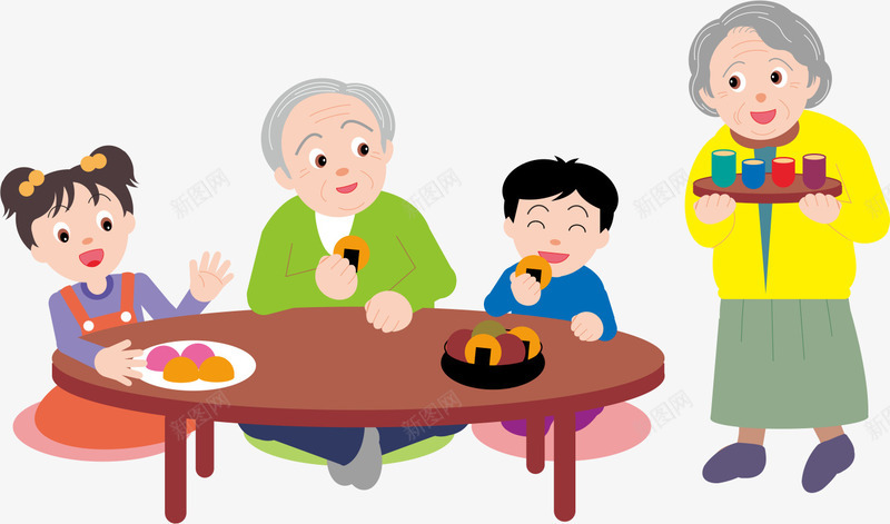 老年人与小孩吃饭png免抠素材_新图网 https://ixintu.com 卡通 吃饭 坐在餐桌前 宝宝吃饭 小女孩 小朋友一起吃饭 小男孩
