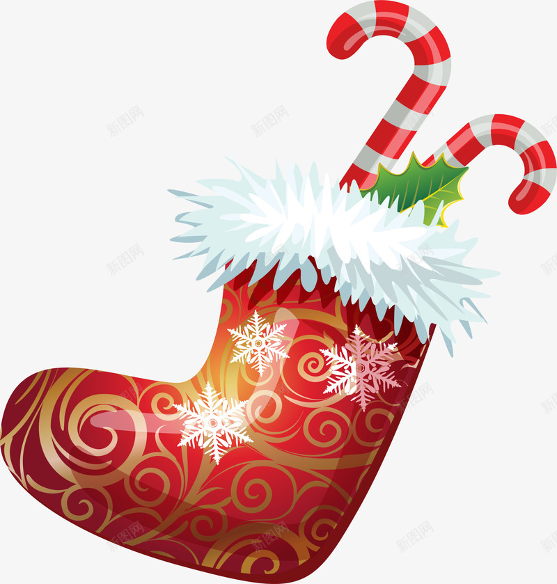 冬季红色圣诞袜png免抠素材_新图网 https://ixintu.com 冬季袜子 圣诞快乐 圣诞节 圣诞袜 拐杖糖果 装饰图案 雪花图案
