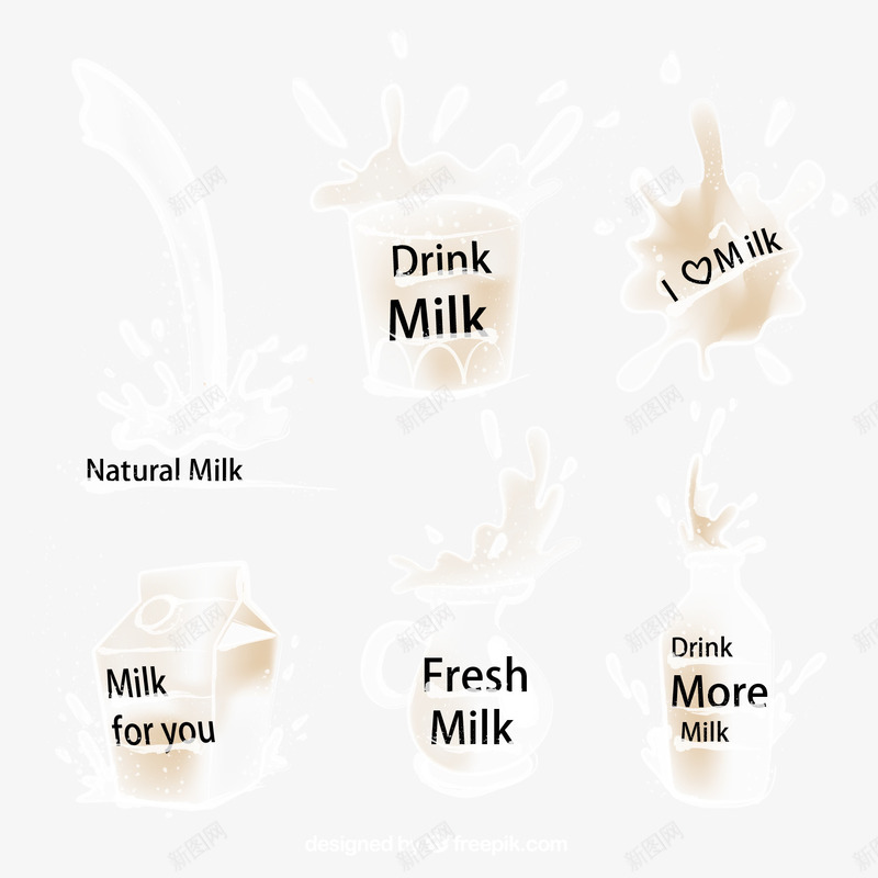6款飞溅牛奶标签png免抠素材_新图网 https://ixintu.com 倒牛奶 牛奶 飞溅