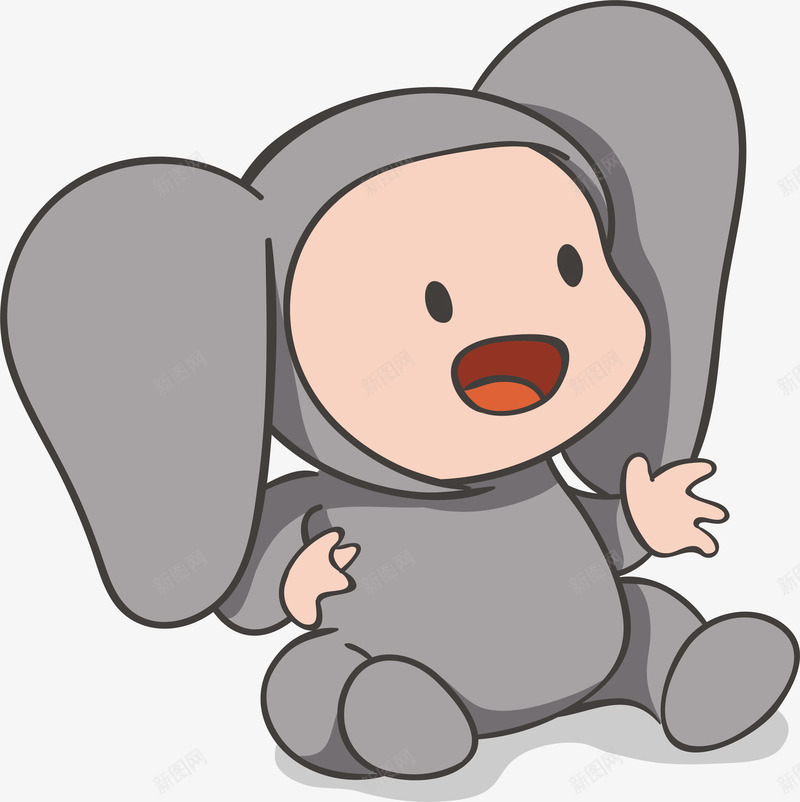 大象婴儿png免抠素材_新图网 https://ixintu.com 卡通 可爱的孩子 小人 插画 现代 衣服外貌
