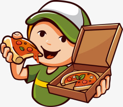 吃饼微笑卡通吃披萨的男孩高清图片